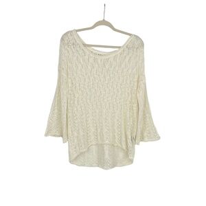POL Women's Ivory Textured Loose Knit High Low Hem‎ Pullover Sweater Size Medium